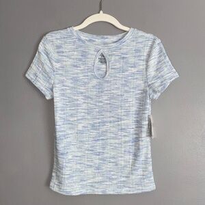SO Light Blue Space Dye Keyhole Top Ribbed Knit Medium
